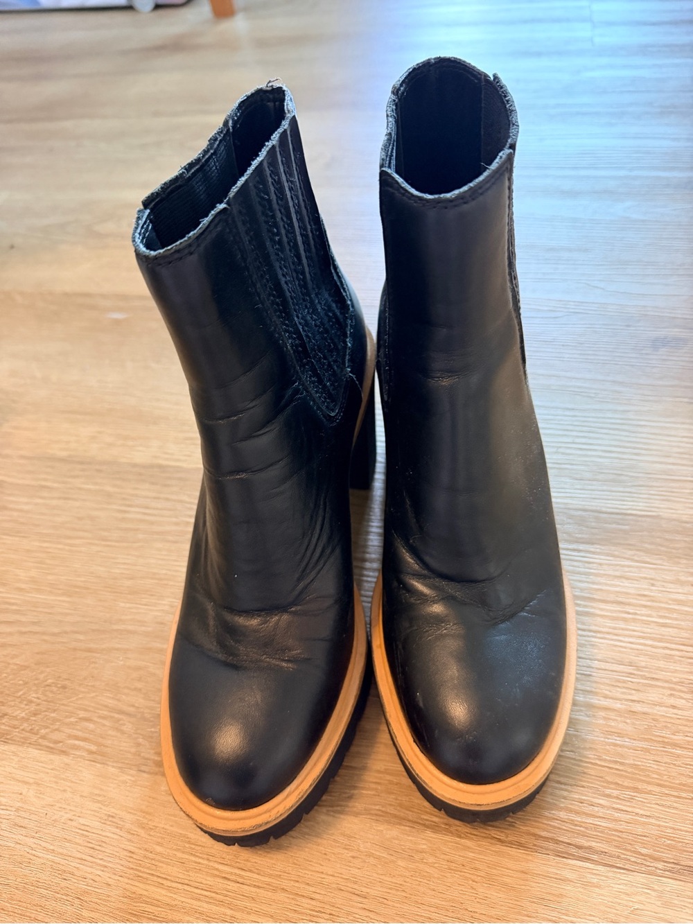 Dolce Vita Black Leather Chelsea Boots with Tan Sole